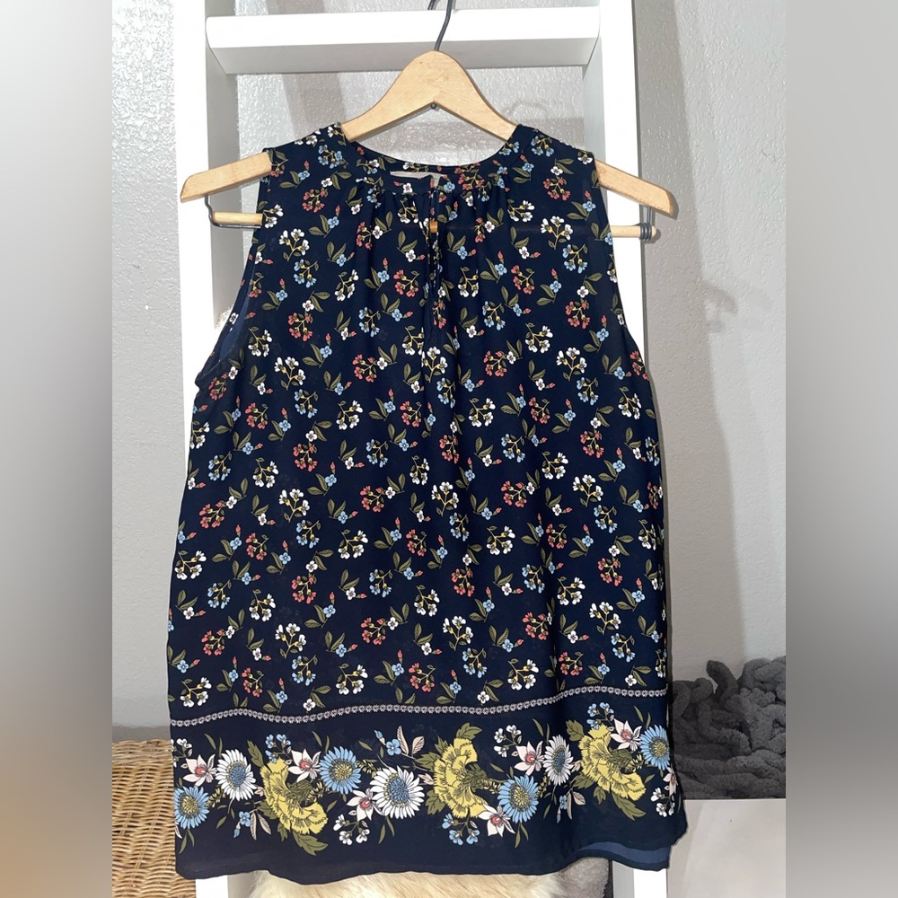 LOFT Floral Border Print Sleeveless Top | Women’s S